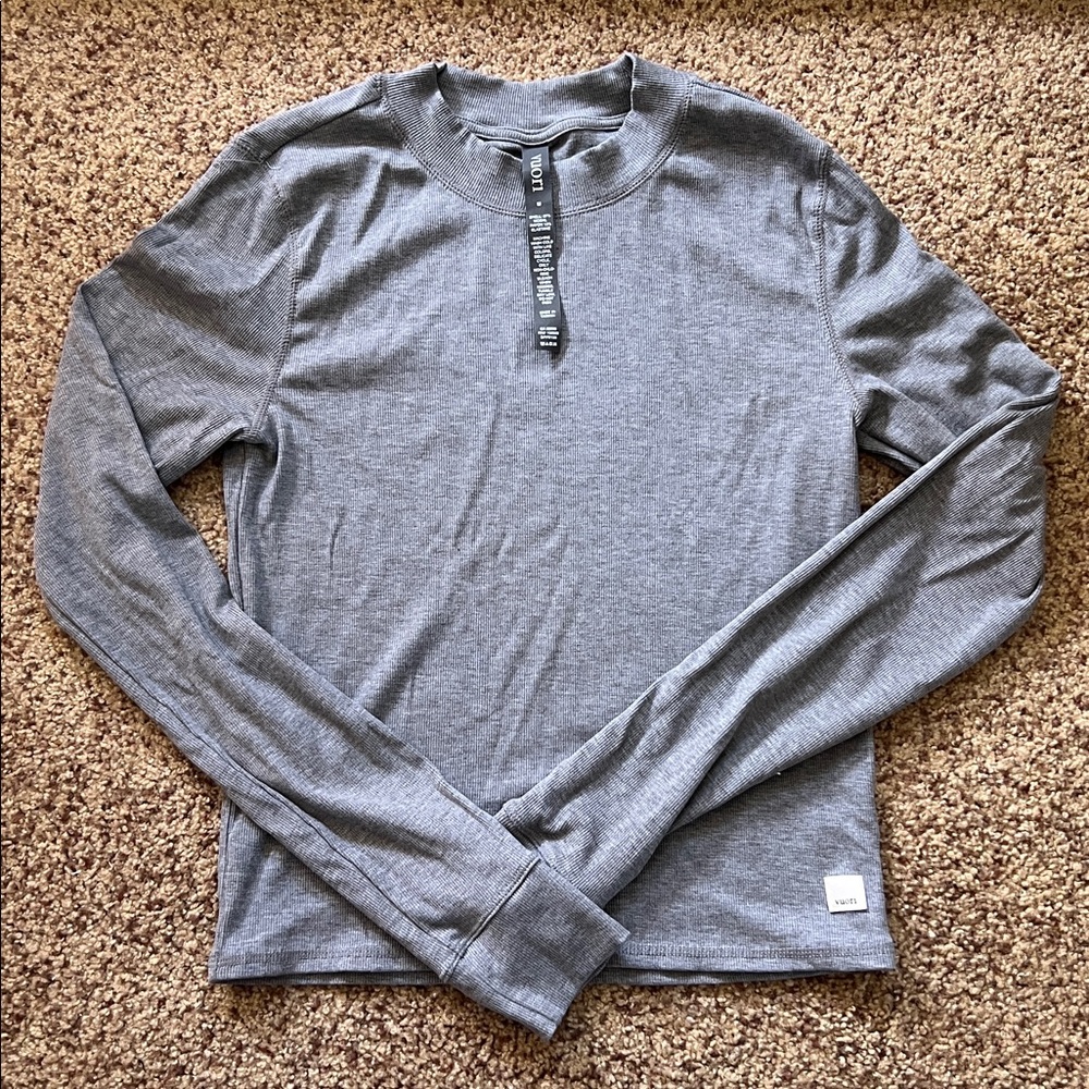 Vuori Ribbed Crewneck Top - Heather Gray